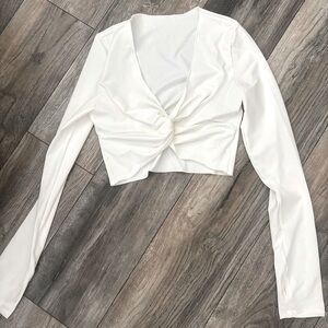 SHEIN (S) never worn Elegant White Long Sleeve Twist Front Top